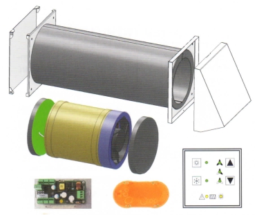 Wohnraumlüfter Grundpaket- Innenblende weiß. Aussenhaube V2A